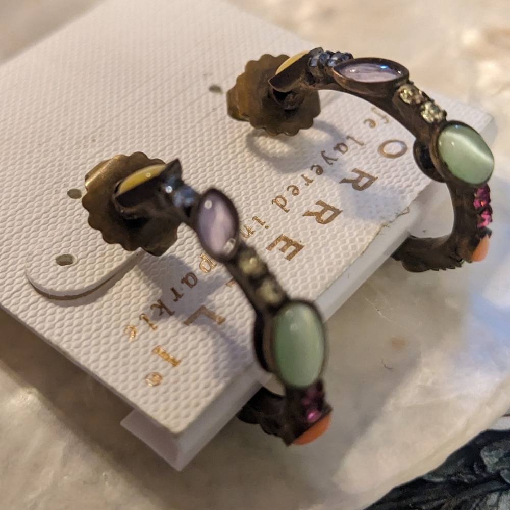 Sorrelli Multicolor with Green Stones Hoop Earrings